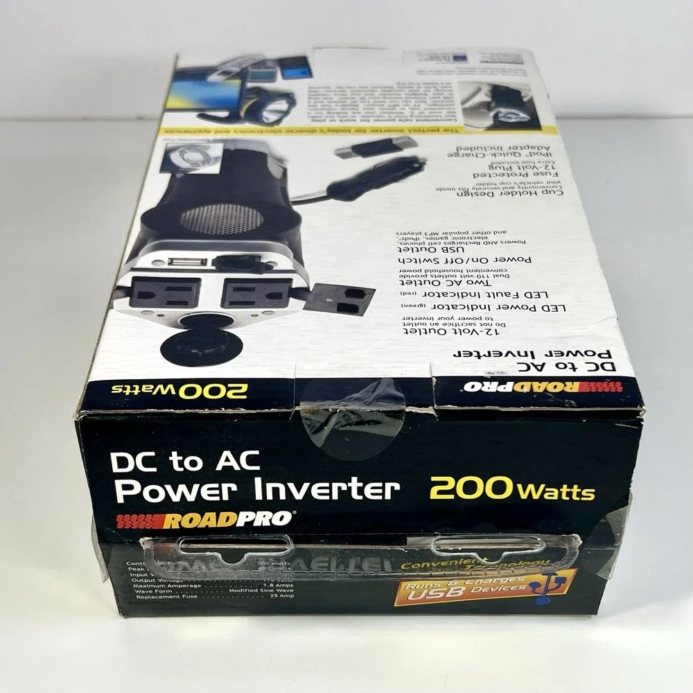 Vintage‎ RoadPro DC to AC Power Inverter Drive 200 Watts Cup Holder Design NEW